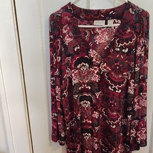 Chico's Traveler's Women's Geo V-Neck Top - Red and Black